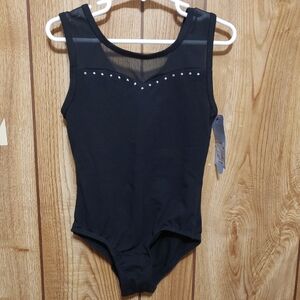 Cat & Jack Dance Leotard Girls Black/ Silver S (6/7) Sweetheart Neck Keyhole